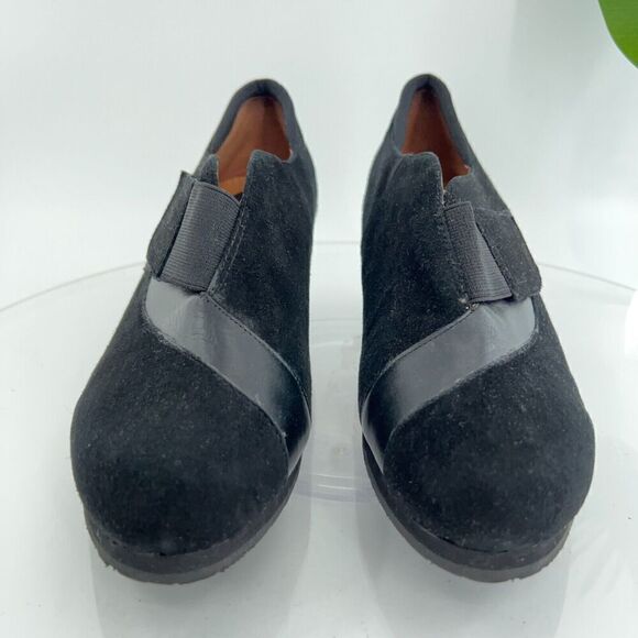 Earthies Women's Bondy Pump Size 10 Black Leather Wedge Slip On Shoes Bootie - Picture 14 of 14